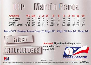 2011 Grandstand Texas League Top Prospects #NNO Martin Perez Back