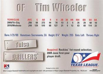 2011 Grandstand Texas League Top Prospects #NNO Tim Wheeler Back