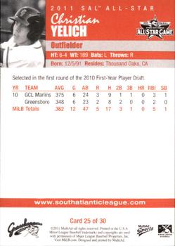 2011 MultiAd South Atlantic League All-Stars North #25 Christian Yelich Back