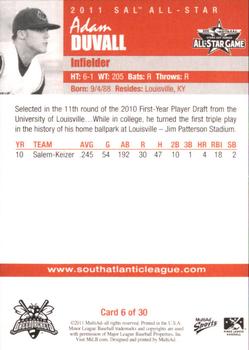 2011 MultiAd South Atlantic League All-Stars South #6 Adam Duvall Back