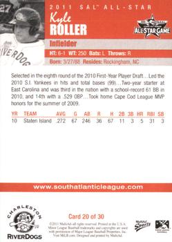 2011 MultiAd South Atlantic League All-Stars South #20 Kyle Roller Back