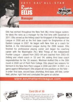 2011 MultiAd South Atlantic League All-Stars South #26 Ryan Ellis Back