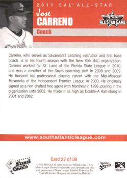 2011 MultiAd South Atlantic League All-Stars South #27 Jose Carreno Back