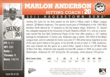 2011 MultiAd Hagerstown Suns #28 Marlon Anderson Back