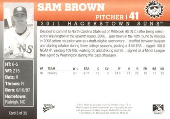 2011 MultiAd Hagerstown Suns #3 Sam Brown Back