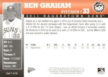 2011 MultiAd Hagerstown Suns #7 Ben Graham Back