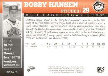 2011 MultiAd Hagerstown Suns #8 Bobby Hansen Back