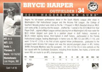 2011 MultiAd Hagerstown Suns #1 Bryce Harper Back