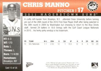 2011 MultiAd Hagerstown Suns #13 Chris Manno Back