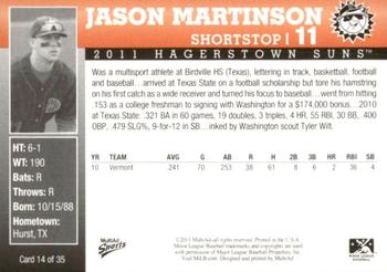 2011 MultiAd Hagerstown Suns #14 Jason Martinson Back