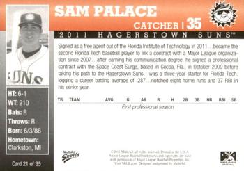 2011 MultiAd Hagerstown Suns #21 Sam Palace Back