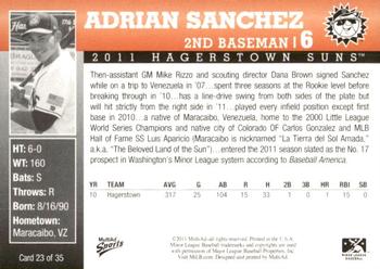 2011 MultiAd Hagerstown Suns #23 Adrian Sanchez Back