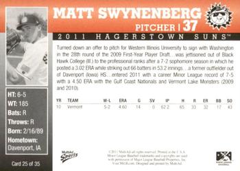 2011 MultiAd Hagerstown Suns #25 Matt Swynenberg Back