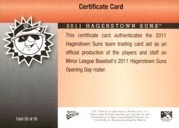 2011 MultiAd Hagerstown Suns #35 Logo Back