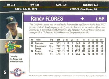 2000 Blueline Q-Cards Norwich Navigators #5 Randy Flores Back