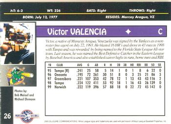2000 Blueline Q-Cards Norwich Navigators #26 Victor Valencia Back