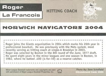 2004 Grandstand Norwich Navigators #NNO Roger LaFrancois Back