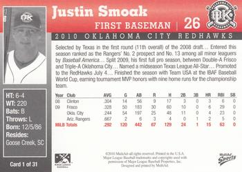 2010 MultiAd Oklahoma City RedHawks #1 Justin Smoak Back