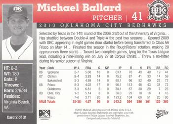 2010 MultiAd Oklahoma City RedHawks #2 Michael Ballard Back