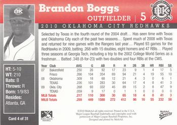 2010 MultiAd Oklahoma City RedHawks #4 Brandon Boggs Back