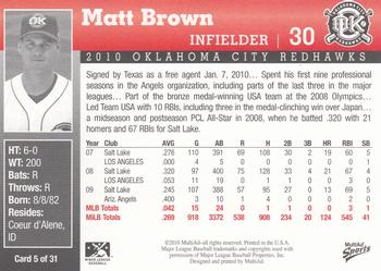 2010 MultiAd Oklahoma City RedHawks #5 Matt Brown Back