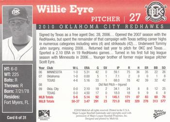 2010 MultiAd Oklahoma City RedHawks #6 Willie Eyre Back