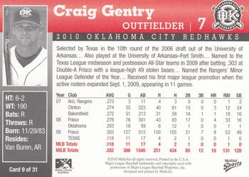 2010 MultiAd Oklahoma City RedHawks #9 Craig Gentry Back