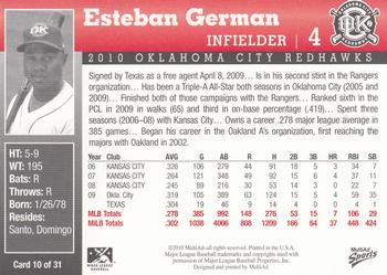 2010 MultiAd Oklahoma City RedHawks #10 Esteban German Back