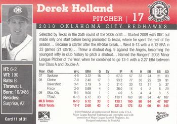 2010 MultiAd Oklahoma City RedHawks #11 Derek Holland Back