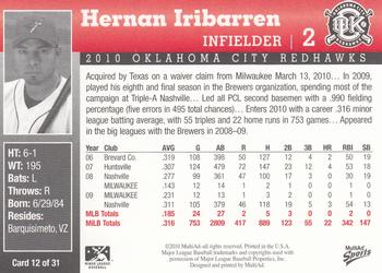 2010 MultiAd Oklahoma City RedHawks #12 Hernan Iribarren Back