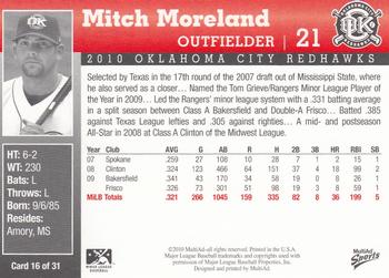 2010 MultiAd Oklahoma City RedHawks #16 Mitch Moreland Back