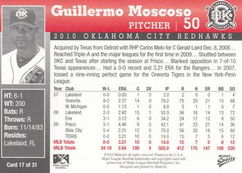 2010 MultiAd Oklahoma City RedHawks #17 Guillermo Moscoso Back
