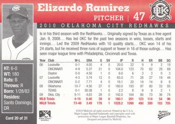 2010 MultiAd Oklahoma City RedHawks #20 Elizardo Ramirez Back