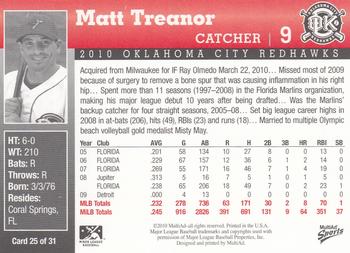 2010 MultiAd Oklahoma City RedHawks #25 Matt Treanor Back
