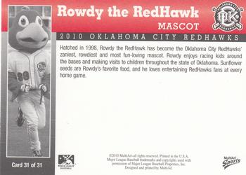 2010 MultiAd Oklahoma City RedHawks #31 Rowdy the RedHawk Back