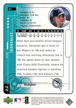 1999 Upper Deck MVP - Silver Script #83 Alex Gonzalez  Back