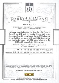 2015 Panini National Treasures #19 Harry Heilmann Back