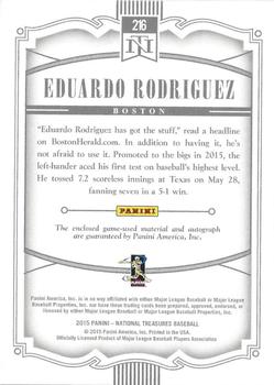 2015 Panini National Treasures #216 Eduardo Rodriguez Back