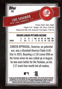 2016 Topps Museum Collection #19 Luis Severino Back