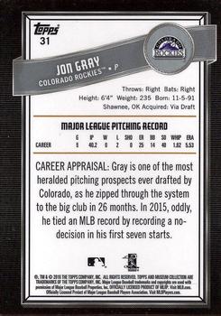 2016 Topps Museum Collection #31 Jon Gray Back
