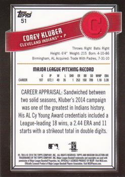 2016 Topps Museum Collection #51 Corey Kluber Back