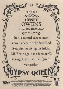 2016 Topps Gypsy Queen #43 Henry Owens Back