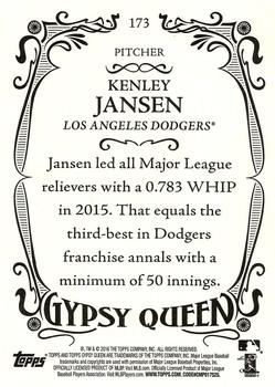 2016 Topps Gypsy Queen #173 Kenley Jansen Back