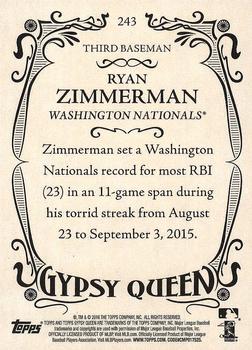 2016 Topps Gypsy Queen #243 Ryan Zimmerman Back