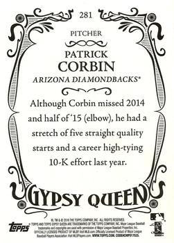 2016 Topps Gypsy Queen #281 Patrick Corbin Back