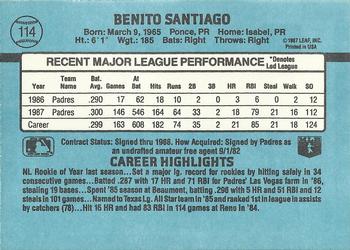 1988 Donruss #114 Benito Santiago Back