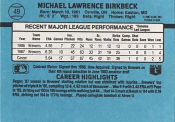 1988 Donruss #49 Mike Birkbeck Back