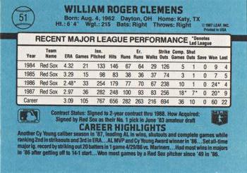 1988 Donruss #51 Roger Clemens Back