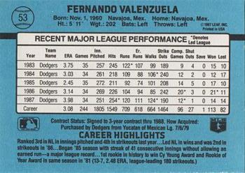 1988 Donruss #53 Fernando Valenzuela Back