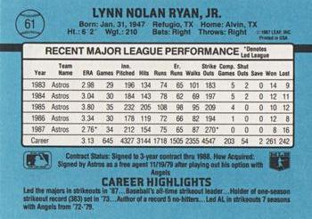 1988 Donruss #61 Nolan Ryan Back